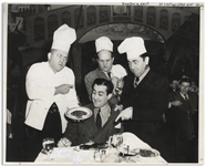 Moe Howard Personally Owned 10 x 8 Glossy Photo Circa 1939 -- With Label on Verso Reading The Stooges making like Stooges at Gondola Restaurant in Brooklyn -- Very Good Condition